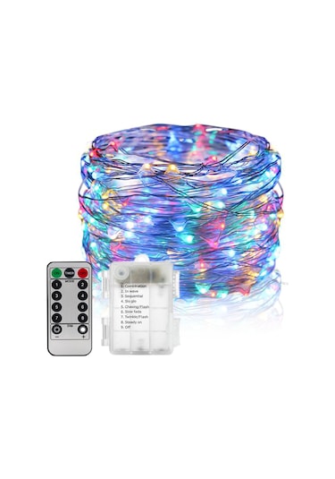 Konesam 5 Metre Renkli Led Tellı Işık, 8 Modlu Kumanda Kontrol, Ip65 Su Geçirmez, Bahçe Ve Bayram Dekorasyonu Pil Yok