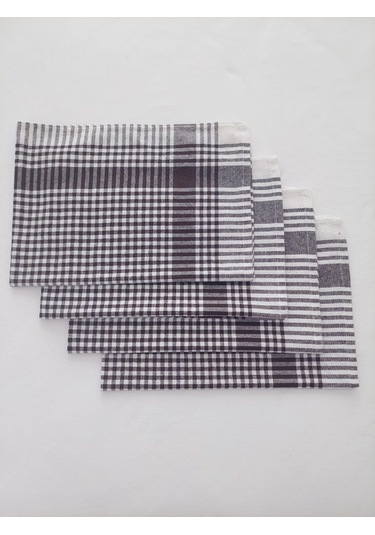 Pamuklu Koyu Kahverengi Pöti Kareli 4'lü Kurulama Bezi,peçete