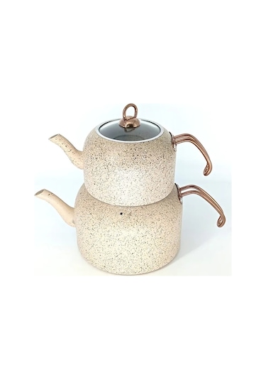 8250 Andıamo - Xl Boy - 4 Parça - Bio Granit, Sağlıklı Pfoa, Ptfe Free Çaydanlık Seti Kum Beji Bej