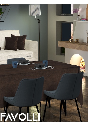 Kadife Dokulu Kahverengi Masa Örtüsü Kahverengi