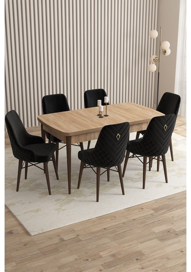 Mazaka Meşe Desen 80x132 Açılabilir Mdf Masa Yemek Odası Takımı, Mutfak Takımı 6 Adet Sandalye Siyah Mazaka Meşe Desen 80x132 Açılabilir Mdf Masa Yemek Odası Takımı, Mutfak Takımı 6 Adet Sandalye Siyah