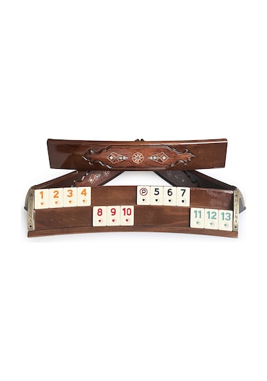 Helena Wood Art Mozaik İşlemeli Masif Ahşap Okey Seti Oval Takımı Gül