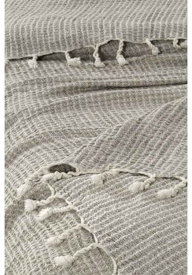 Sarev Naya Bej %100 Pamuk Keten Çift Kişilik Yıkamalı Yatak Örtüsü Bej