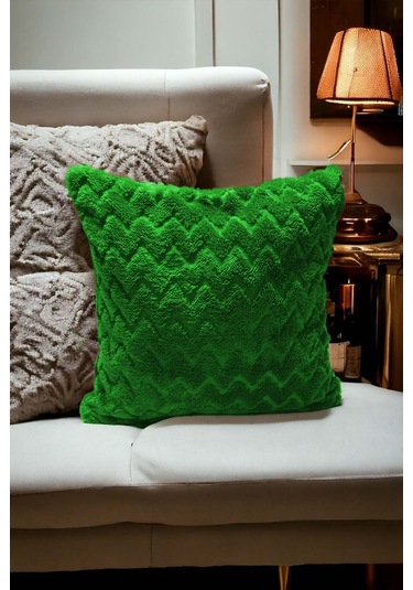 Bohem Dekoratif Yastık Kılıfı Kırlent Kılıfı 43x43 Cm Yeşil Zikzak Desen Yeşil