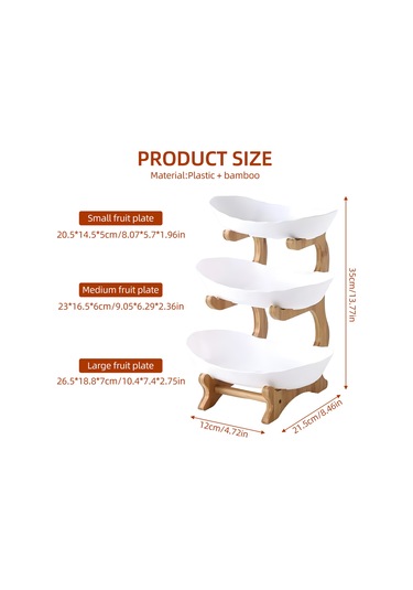 Reedark 3 Katlı Bambu Ayaklı Pratik Mutfak Servis Tepsisi - Pasta Ve Meyve Sunumu İçin Beyaz