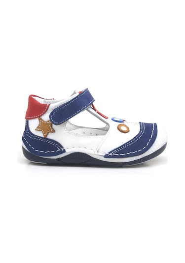 Lacivert Hakiki Deri Cırtlı Erkek Bebek Ayakkabı-Patik