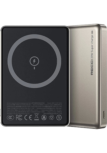 Recci RPB-W26 15W 10000 mAh Armor Serisi Ultra İnce PD 20W Hızlı Şarj Özellikli Wireless Powerbank