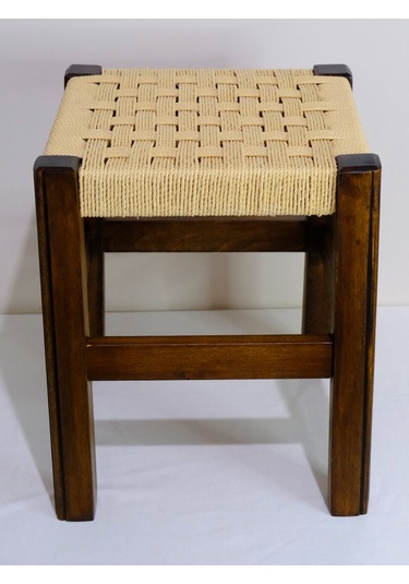 El Yapımı Ahşap Örmeli Hasır Tabure 35 Cm Şık Ve Zarif Tasarım Ceviz