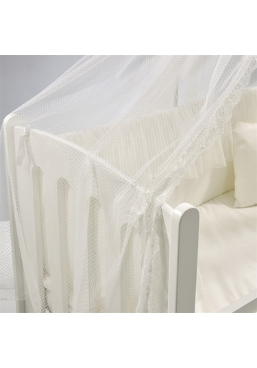 Meltem Kids Mia Anne Yanı Ahşap Sallanır Beşik 60 x 120 CM (Beyaz - Ekru) Beyaz