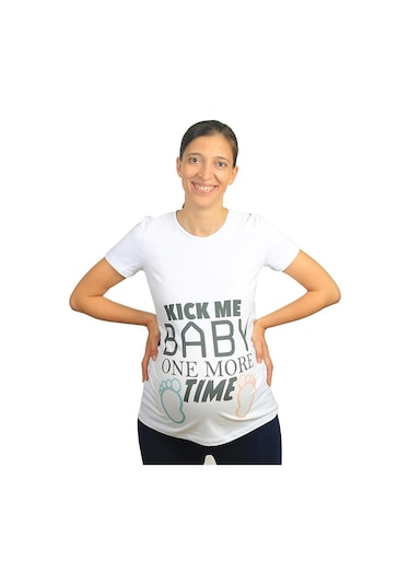 Mummy's Baby Hamile Tişört Kick Me Baby Beyaz