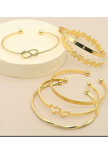 Fosenze Altın Renkli, Ayarı Uçan, Çok Katlı Stackable Bilezik Seti 6 Adet - Kalp, Düğüm, Çiçek Ve "love" Desenleriyle Zengin Tasarım Altın