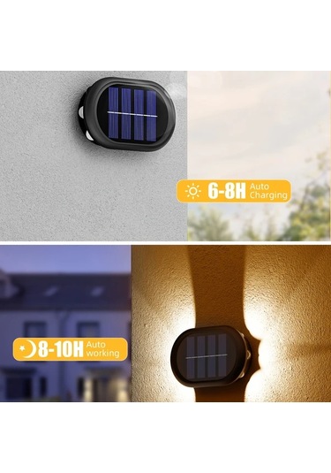 Xuweiwei 6 Led Solar Dış Duvar Lambası 2li Paket Sıcak Beyaz Işık Bahçe Aydınlatma Sıcak Işık