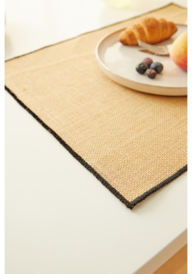 Home Wave 6'lı Siyah Dikiş Detaylı Jüt Amerikan Servis 45 X 35 Cm Bej