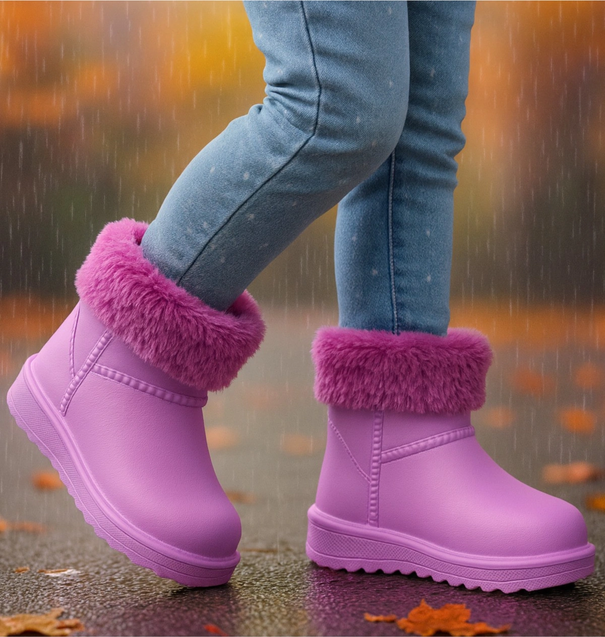 Çocuk Kışlık Kar Yağmur Botu Su Geçirmez, Peluş Astarlı, Eva W10290-225 Tokio Borreguito Modeli Mor-lila