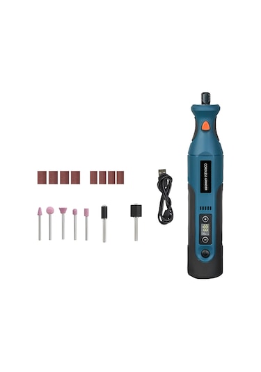 Yaozixa 7.4v 1100mah Li-pil Gömülü 12 Vitesli 5000-25000rpm Mini Elektrikli Matkap, Taşlama, Yontma, Kazıma Seti - 15 Parça Aksesuarlı Mavi+siyah