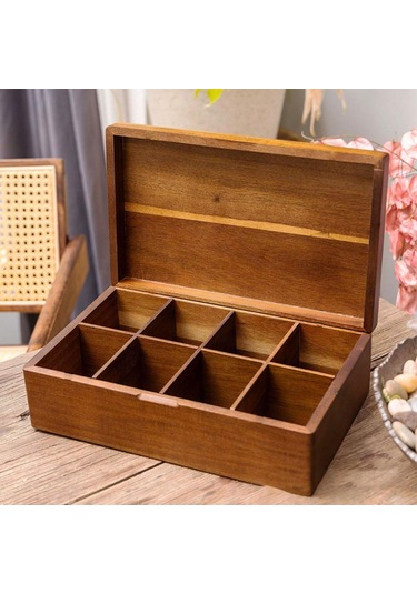 Homyl Çay Poşeti Kutusu Restoran Bar Ofis Için Bölmeli Pratik Odun