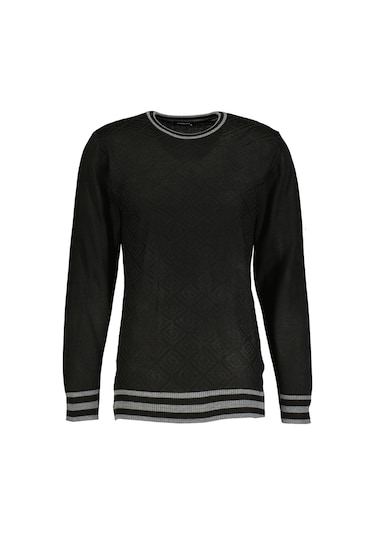 Finesuits Erkek Desenli Yünlü Kazak 2422201020.dsoyr Siyah