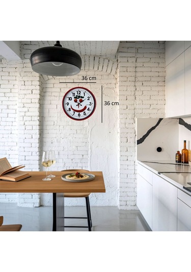 Büro Ev Ofis Hediyesi İçin 36cm Kırmızı Happy Kitchen Mutfak Duvar Saati Diğer