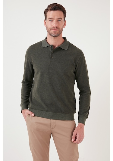 Buratti Pamuk Karışımlı Regular Fit Erkek Polo Yaka Kazak 456223 Haki