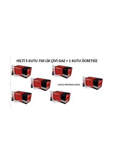 Hilti 5 Kutu 27mx Gc 21-22 750 Lik Çivi Gaz Alana + 1 Kutu Hediye