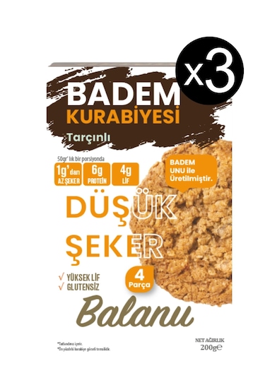 Balanu Düşük Şekerli Tarçınlı Badem Kurabiyesi 200gr X3 Adet
