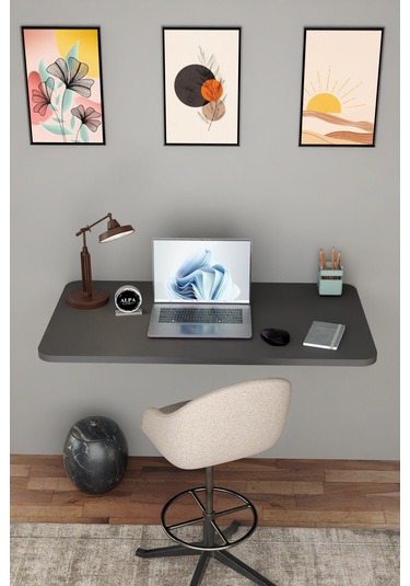Katlanabilir Duvara Monte Masa - 50x90 Cm Ofis, Ev Çalışma Masası Antrasit