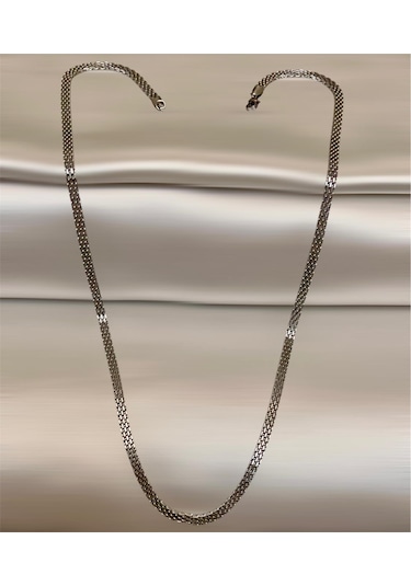 Silver Hasır Örme Çelik Zincir Erkek Kolye 65 Cm 5mm Silver