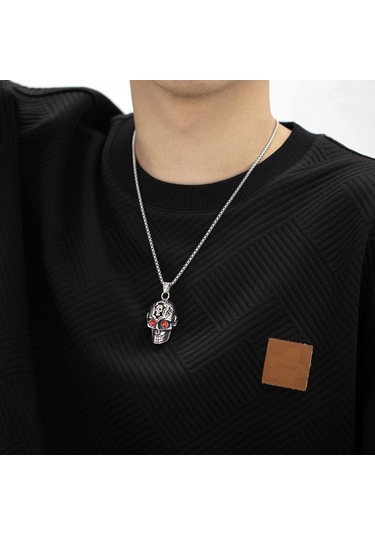 Altın Opk Kafatası Retro Kırmızı Gözler Kolye Erkekler 3 55cm Altın