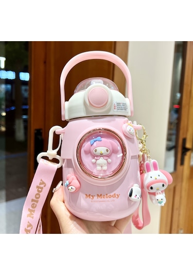 Lyon Melodi Çocuk Sevimli Hasır Termos Bardağı Pembe