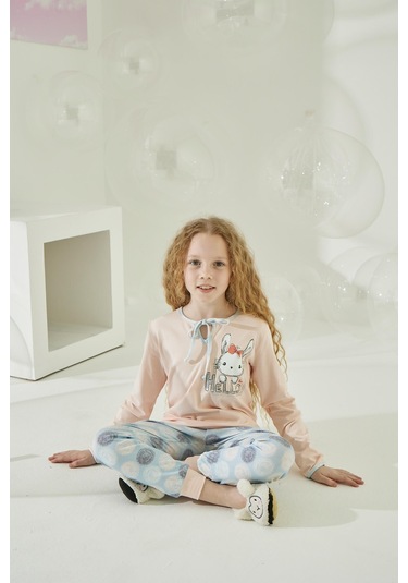 Kız Garson Uzun Kol Somon Pijama Takımı C8t5n9o1 001