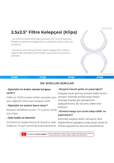 Su Arıtma Cihazı 2.5x2.5" Filtre Kelepçesi Klips 10 Adet