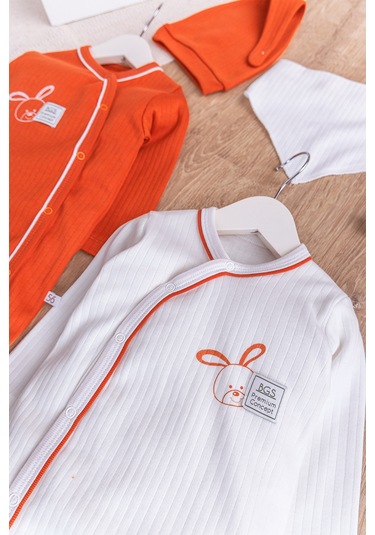 Tavşan Figürlü 2'li Uzun Kollu Kız/erkek Bebek Tulum Takım Bej