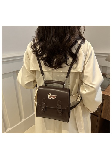 Kontrast Renkte Tasarlanmış Sırt Çantası Ve Çapraz Çanta-kahveren Kahverengi