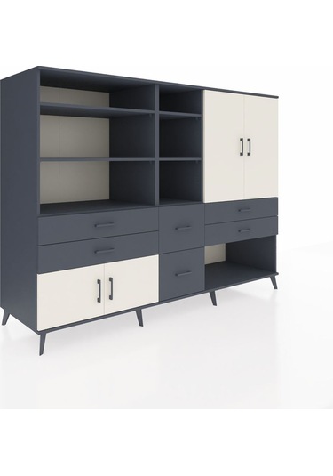 Kronos Dolap 10 Raflı 6 Çekmeceli 4 Kapaklı 220x59x163 Antrasit-a Antrasit-aytaşı/antrasit