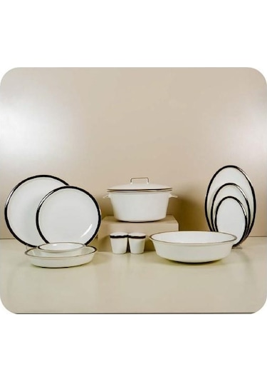 Evaliza Alaia Black Gold Line 2mm 12 Kişilik 60 Parça Porselen Yemek Takımı