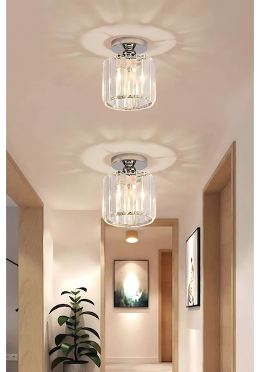 Chiaro Forte Model Krom Renk Kaplama Kristal Taşlı Metal Gövde Luxury Serisi Modern Plafonyer Avize Krom