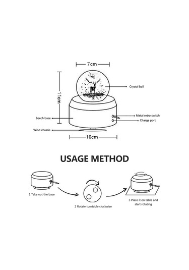 Yifomall "led Işık Projeksiyonlu Dönen Kristal Küre Müzik Kutusu - Usb Şarjlı Dekoratif Hediye"