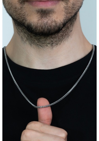 Ince Yuvarlak Erkek Çelik Kolye Zincir 2 Mm 56 Cm Eck12 Beyaz