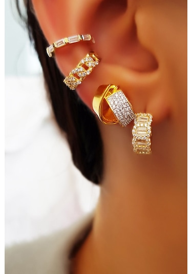 MorMajor Silver Ithal Baget Taşlı Gümüş Kıkırdak-5332