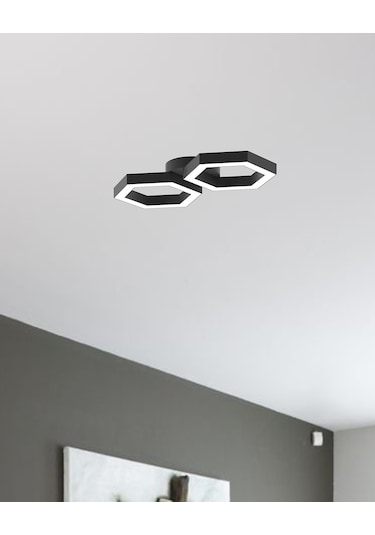 Farfalla Siyah Kasa, Beyaz Işık Modern Plafonyer Led Avize Siyah