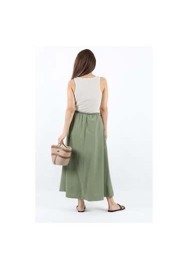 Kadın Alya Haki Cepli Poplin Etek Haki