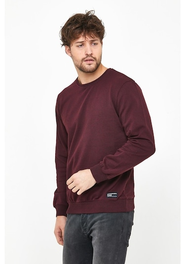 MMetalic Basic Bisiklet Yaka Erkek Sweatshirt Bordo