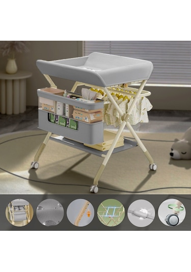 Portatif Bebek Alt Değiştirme Bakım Masası Sepetli Organizer Katlanabilir Taşınabilir İstasyon Tekerlekli Askılık Gri Portatif Bebek Alt Değiştirme Bakım Masası Sepetli Organizer Katlanabilir Taşınabilir İstasyon Tekerlekli Askılık Gri
