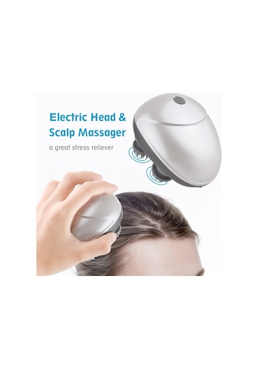 Springsun Elektrikli Baş Masaj Aletleri Kablosuz Saç Derisi Masaj Aleti Yoğurma 6 Masaj Düğümü Derin Temiz Saç Büyümesi İçin El Tipi Kaşıyıcı Baş Rahatlatıcı Saç Derisi Masaj Aletleri Beyaz - Gri