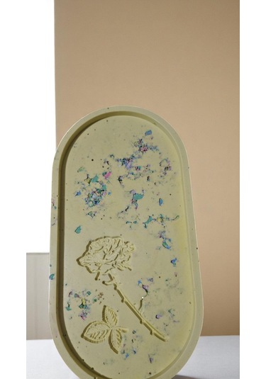 Gül Çizimli El Yapımı Dekoratif Tabak Özel Tasarım 23 X 13 Cm - Sarı Sarı