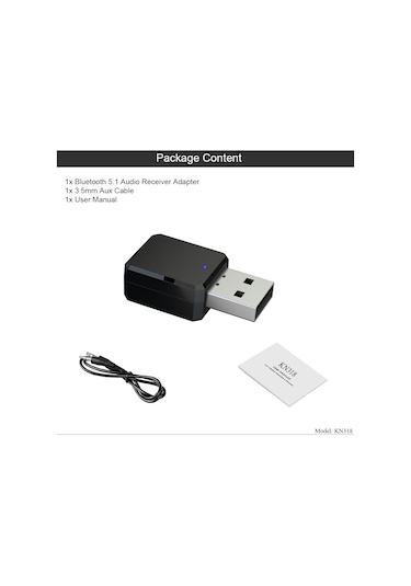 Cbtx KN318 Bluetooth 5.1 Çift Çıkış AUX USB Stereo Ses Alıcısı