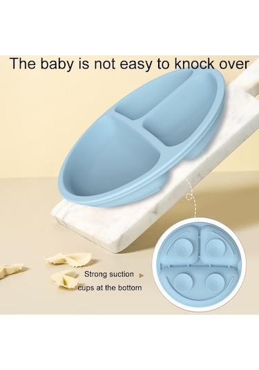 Sones 3 Bölmeli Bebek Silikon Vakumlu Bardak Tabak Çocuk Tamamlayıcı Beslenme Kabı Mavi