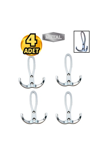 Metal Okyanus Krom Portmanto Askısı Duvar Tipi 4 Lü Krom