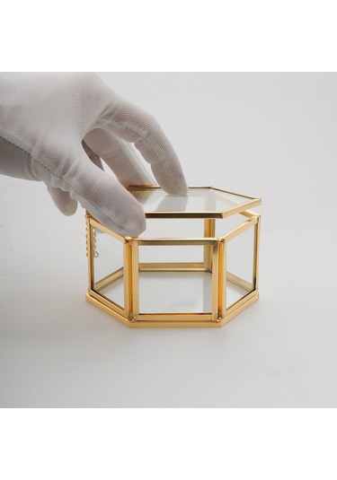 Yüzük Kutusu Cam Pirinç & Gold