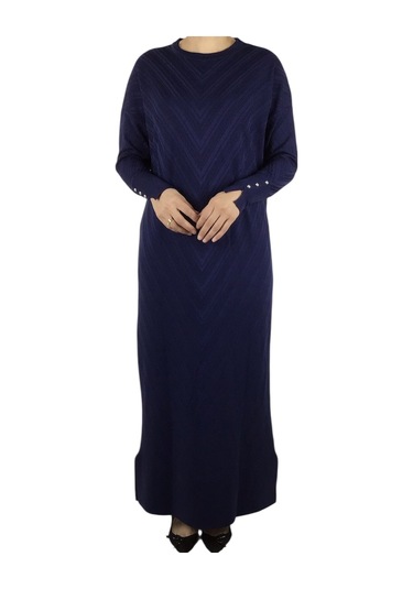 Kadın Düşük Kol Desenli Triko Elbise Elbise3 Lacivert